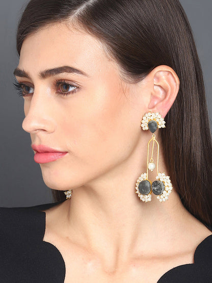 Druzy Stone Handmade Beaded Matt Golden Big Earrings