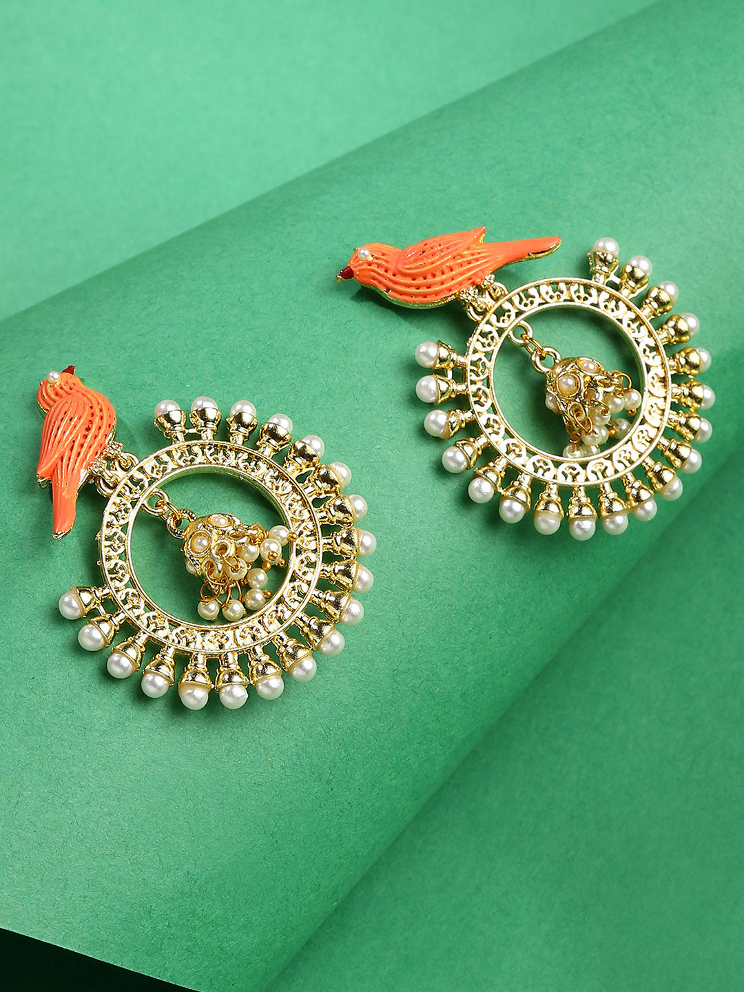 Gold-Plated Meenakari Bird Shaped Chandbalis