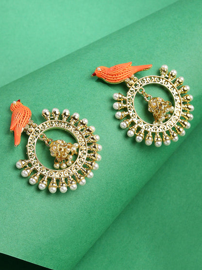 Gold-Plated Meenakari Bird Shaped Chandbalis