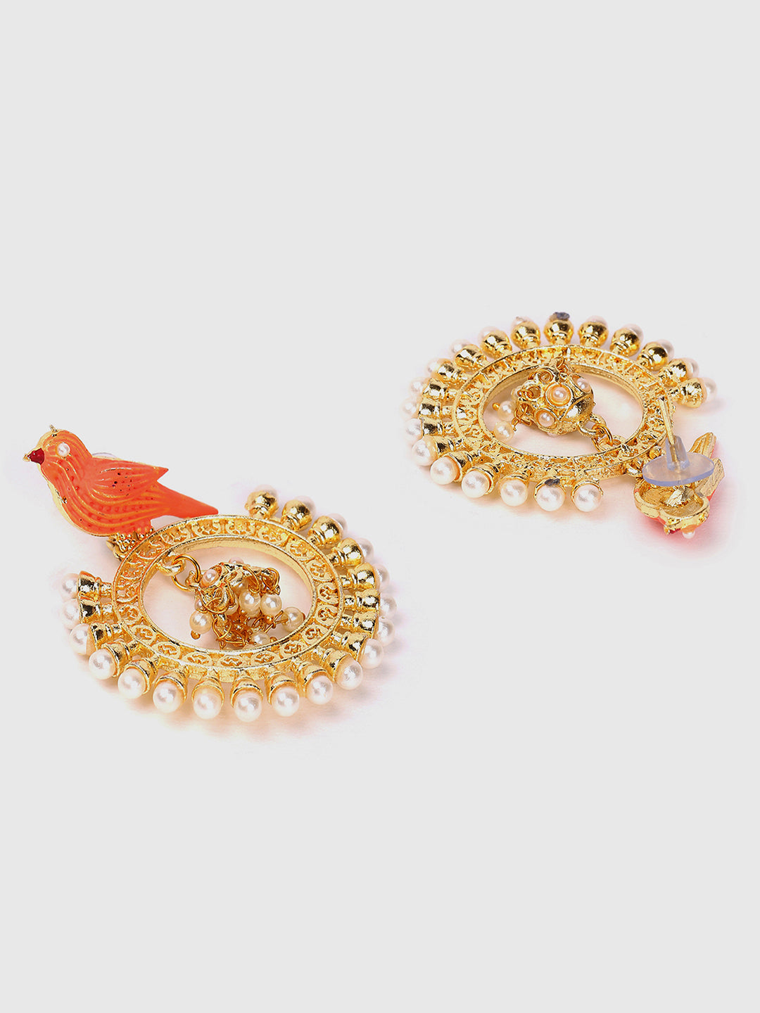 Gold-Plated Meenakari Bird Shaped Chandbalis