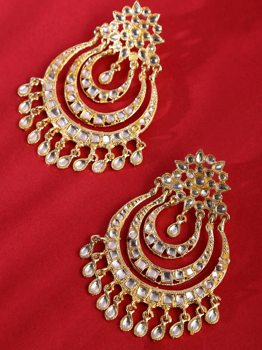 Rose-Gold Plated Kundan Chandbalis