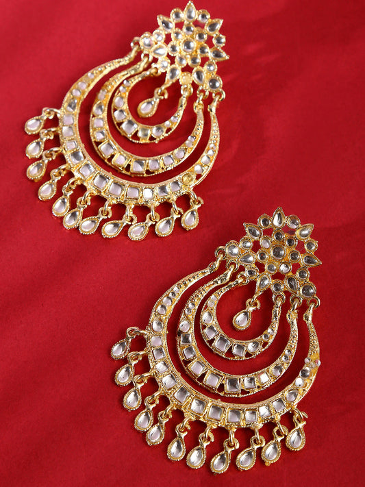 Rose-Gold Plated Kundan Chandbalis