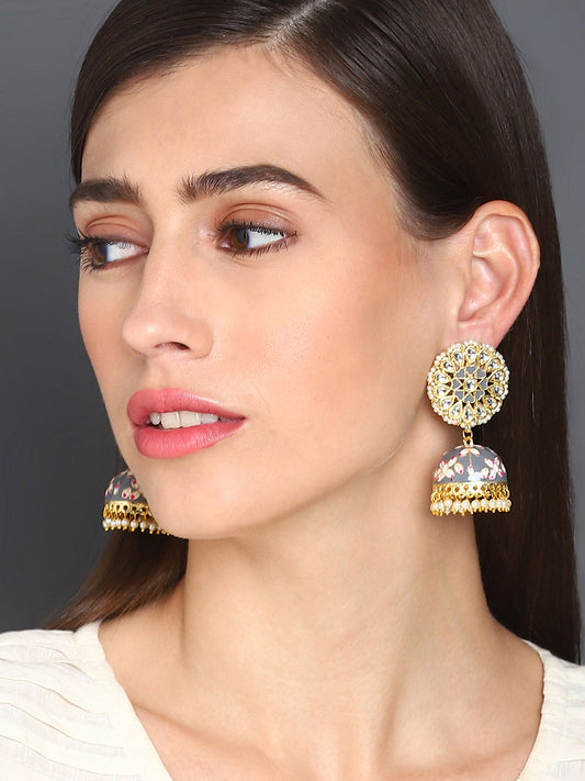 Gold Plated Kundan Meenakari Jhumkas