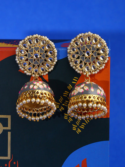 Gold Plated Kundan Meenakari Jhumkas