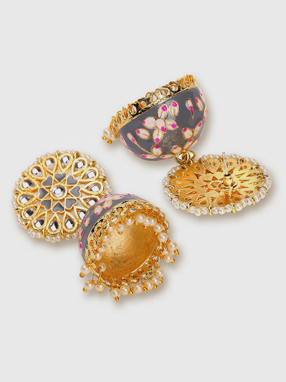 Gold Plated Kundan Meenakari Jhumkas