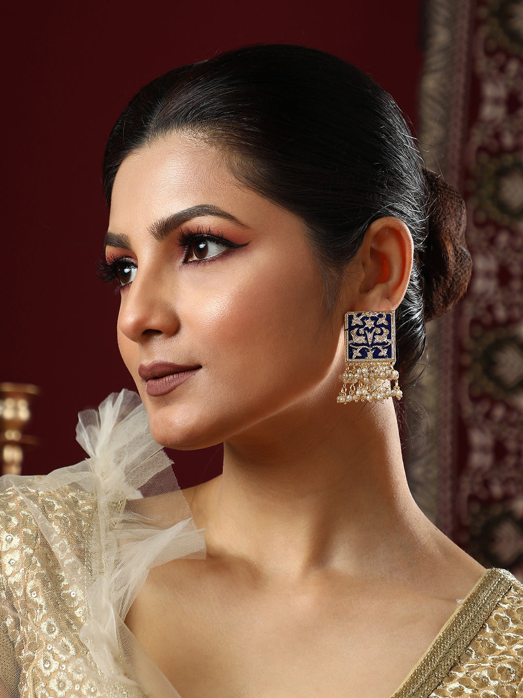 The Niloufar Drop Earrings - Navy Blue-SOHEAR1143
