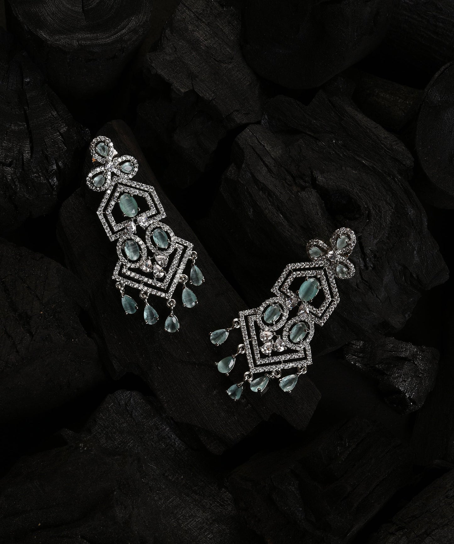 Silver Plated Designer Stone Drop Earring