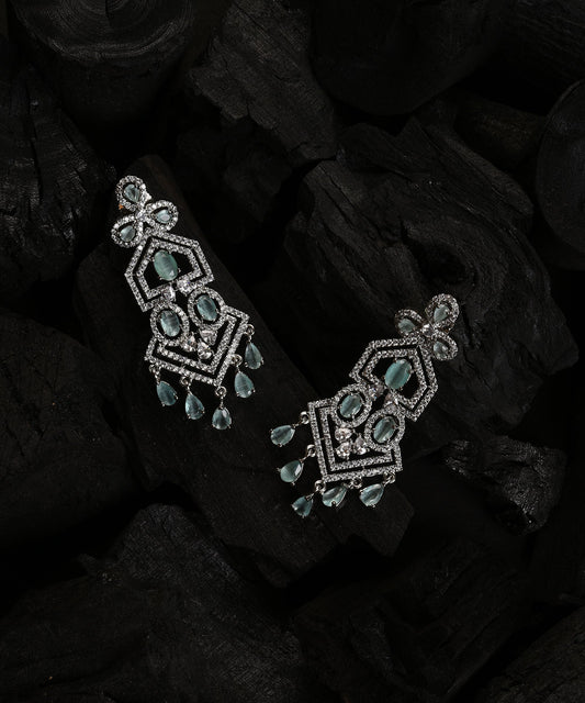 Silver Plated Designer Stone Drop Earring