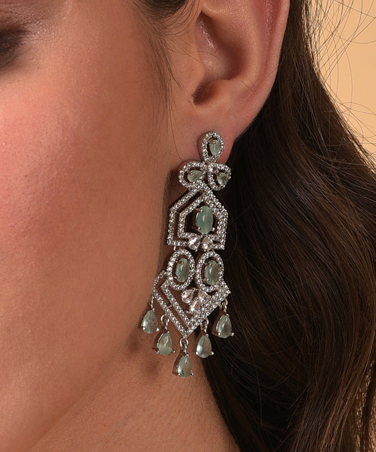 Silver Plated Designer Stone Drop Earring