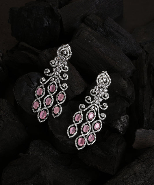 Silver Plated Designer Stone Drop Earring