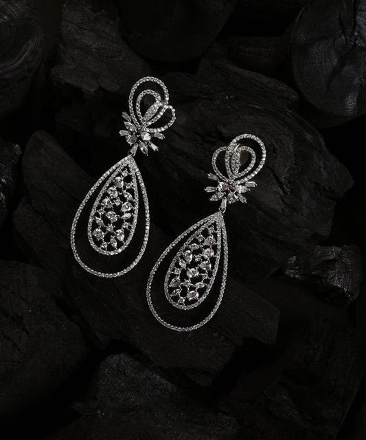 Silver Plated Designer Stone Drop Earring