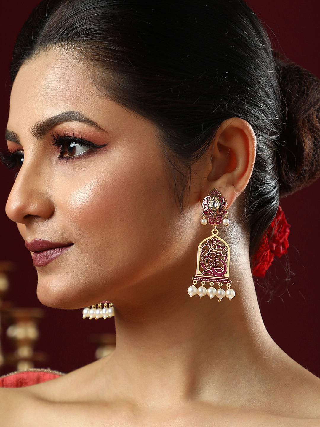 The Nabila Drop Earrings - Magenta Pink-SOHEAR1546