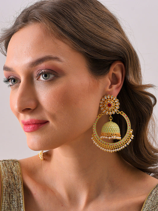 Gold Plated Designer Stone Jhumka