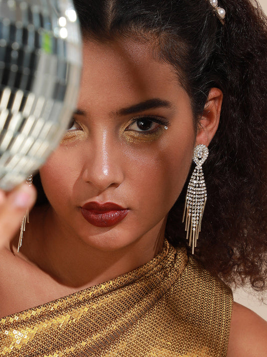 Silver Plated Designer Stone Party Drop Earring