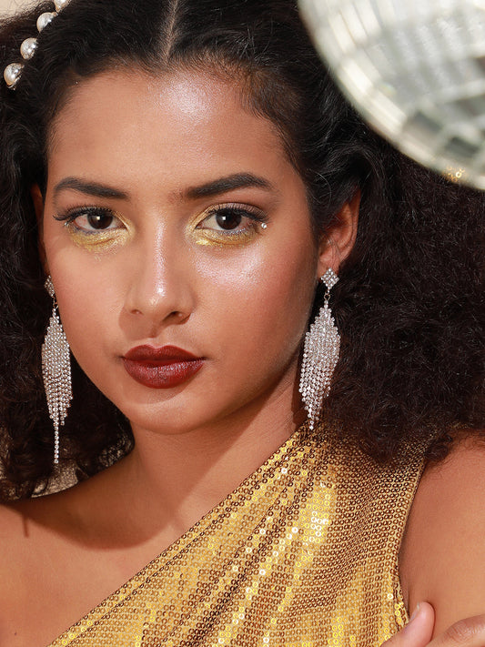 Silver Plated Designer Stone Party Drop Earring