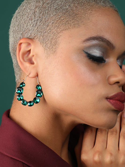 Gold Plated Designer Stone Casual Hoop Earring