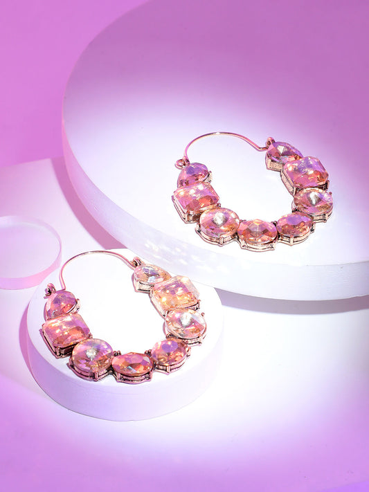 Gold Plated Designer Stone Casual Hoop Earring