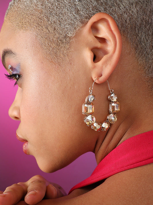Gold Plated Designer Stone Casual Hoop Earring
