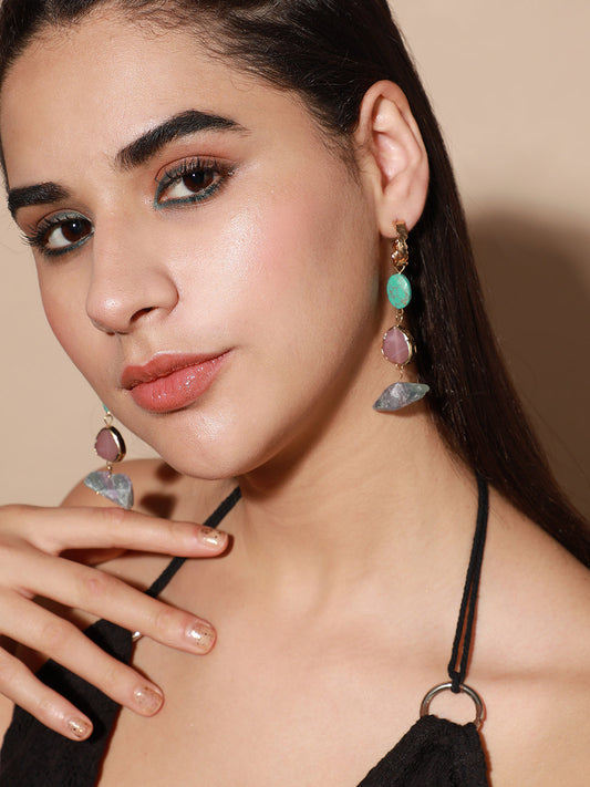 Gold Plated Designer Stone Casual Drop Earring