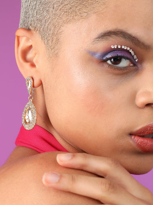 Gold Plated Designer Stone Party Drop Earring