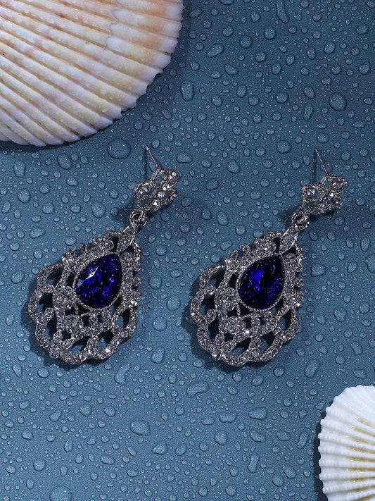 Silver Plated Designer Stone Party Drop Earring