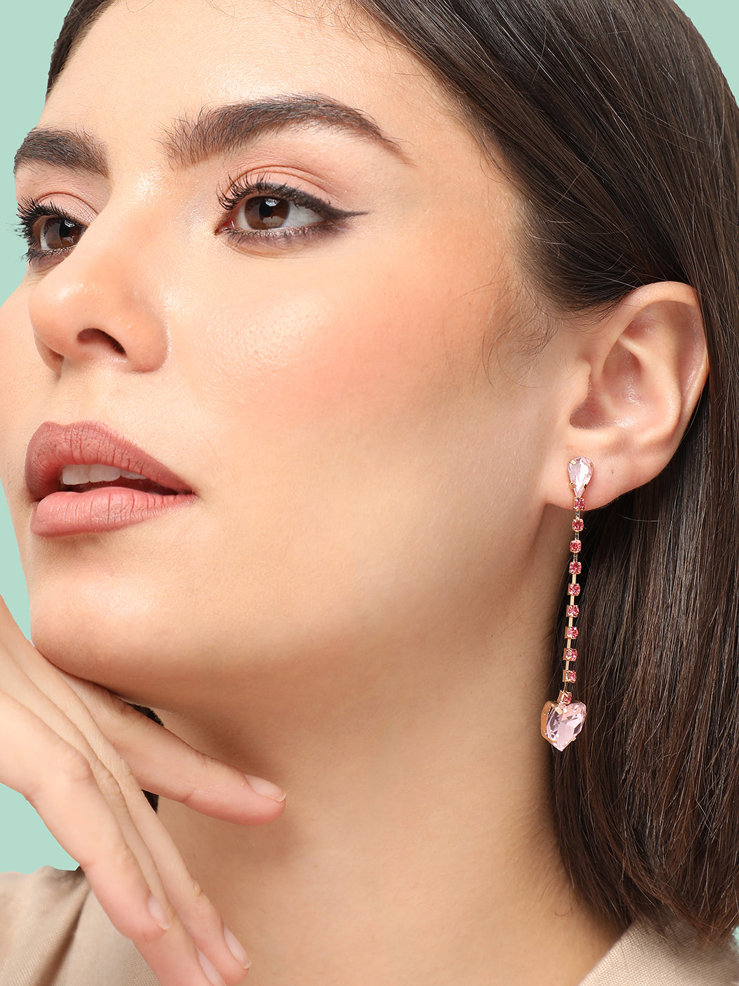GOLD PLATED PARTY DESIGNER STONE DROP EARRING FOR WOMEN