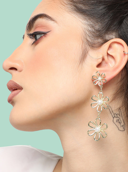 GOLD PLATED PARTY DESIGNER STONE DROP EARRING FOR WOMEN