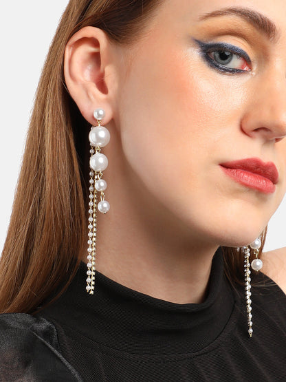 GOLD PLATED PARTY PEARLS DROP EARRING FOR WOMEN