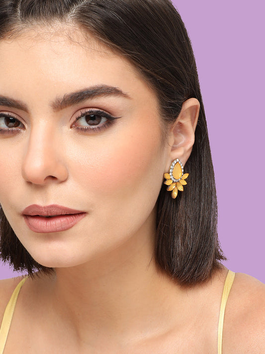 GOLD PLATED PARTY DESIGNER STONE DROP EARRING FOR WOMEN
