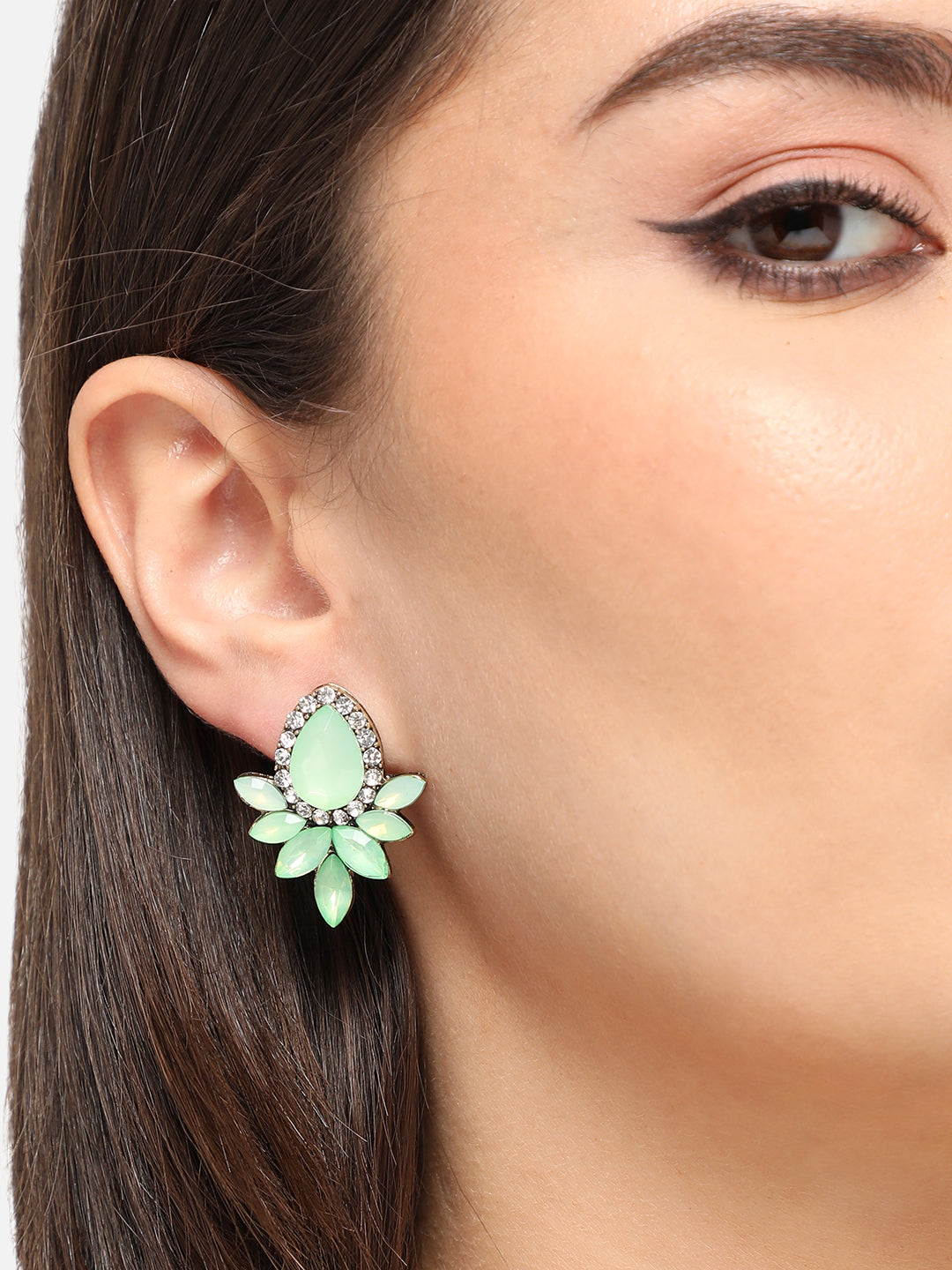 GOLD PLATED PARTY DESIGNER STONE DROP EARRING FOR WOMEN