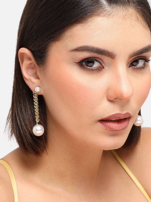 GOLD PLATED PARTY PEARLS DROP EARRING FOR WOMEN