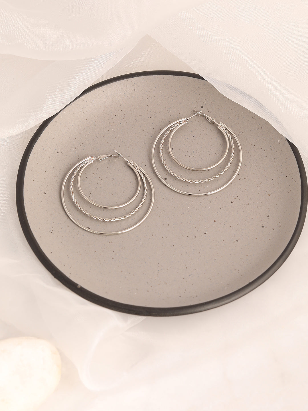 SILVER PLATED PARTY DESIGNER STONE HOOP EARRING FOR WOMEN
