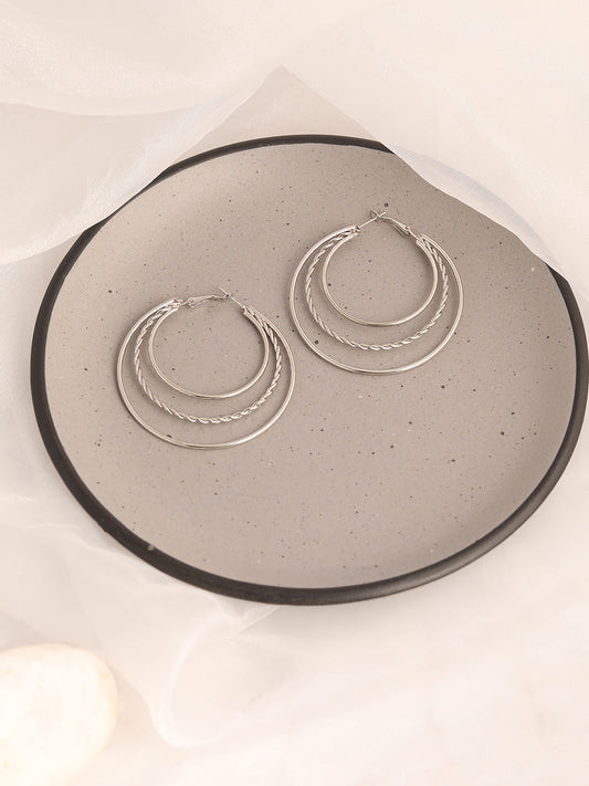 SILVER PLATED PARTY DESIGNER STONE HOOP EARRING FOR WOMEN
