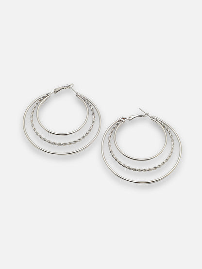 SILVER PLATED PARTY DESIGNER STONE HOOP EARRING FOR WOMEN