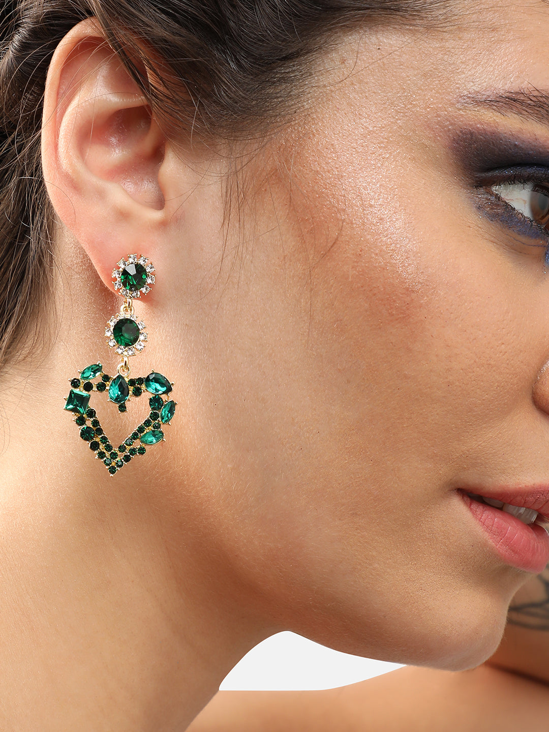 GOLD PLATED PARTY DESIGNER STONE DROP EARRING FOR WOMEN