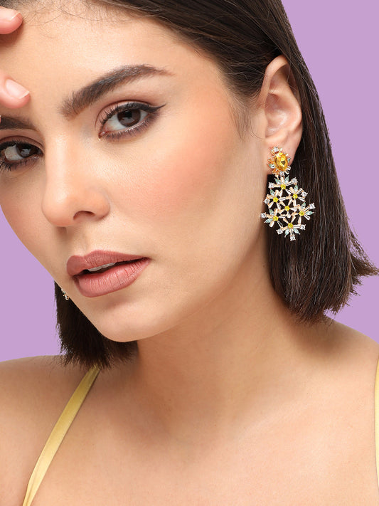 GOLD PLATED PARTY DESIGNER STONE DROP EARRING FOR WOMEN