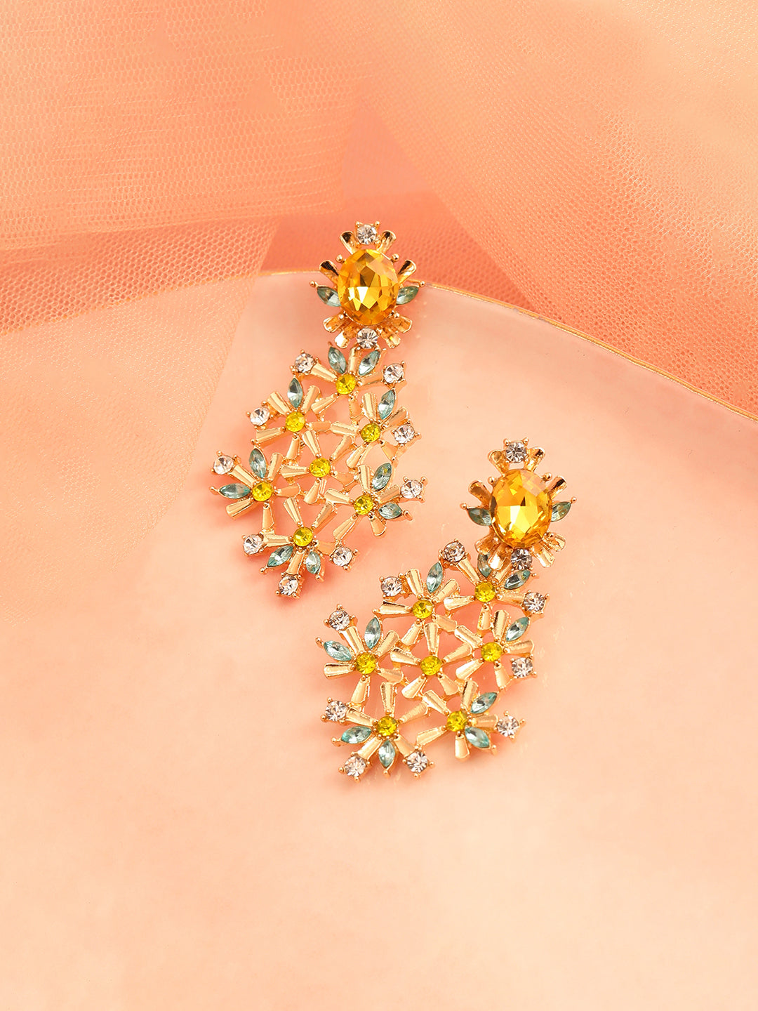 GOLD PLATED PARTY DESIGNER STONE DROP EARRING FOR WOMEN