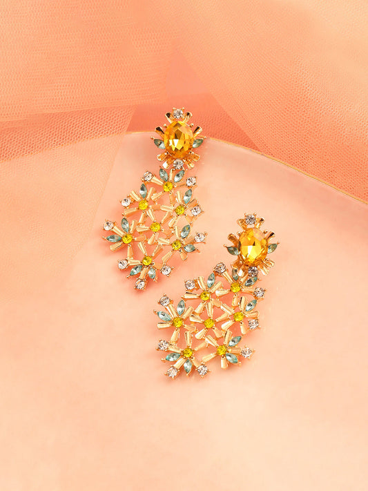 GOLD PLATED PARTY DESIGNER STONE DROP EARRING FOR WOMEN