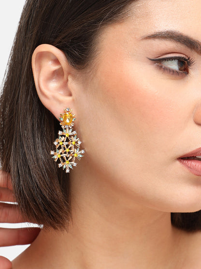 GOLD PLATED PARTY DESIGNER STONE DROP EARRING FOR WOMEN