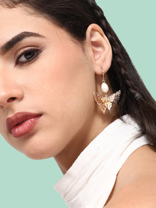 GOLD PLATED PARTY PEARLS DROP EARRING FOR WOMEN