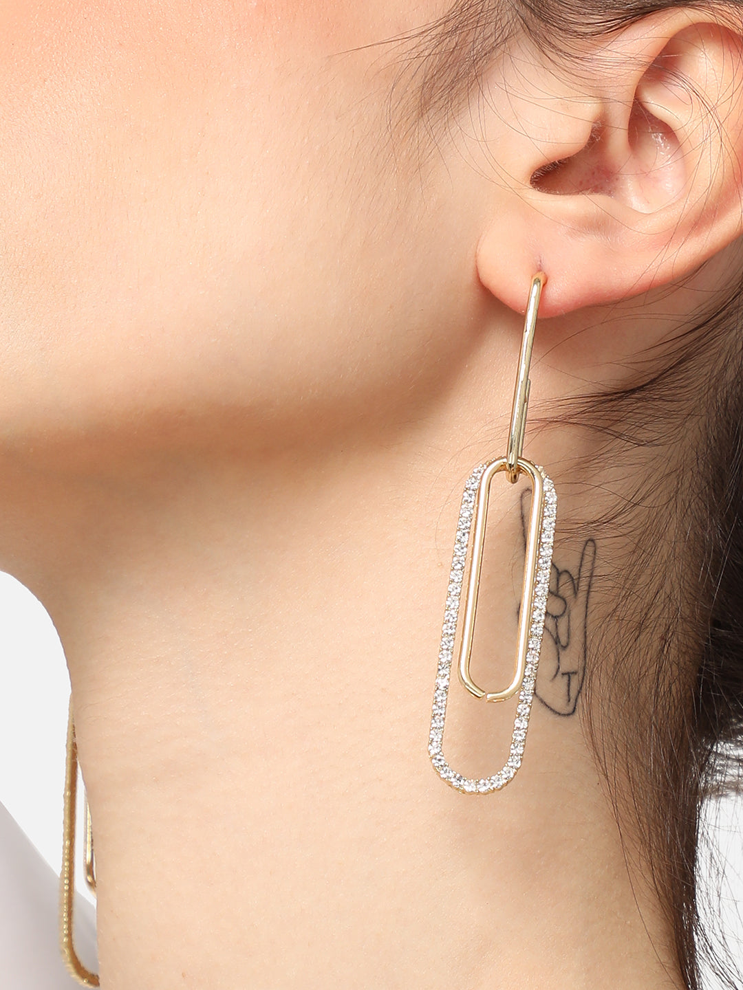 GOLD PLATED PARTY DESIGNER STONE DROP EARRING FOR WOMEN