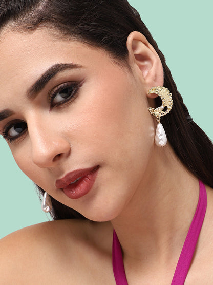 GOLD PLATED PARTY PEARLS DROP EARRING FOR WOMEN