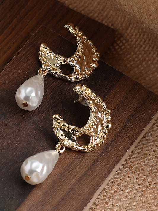 GOLD PLATED PARTY PEARLS DROP EARRING FOR WOMEN