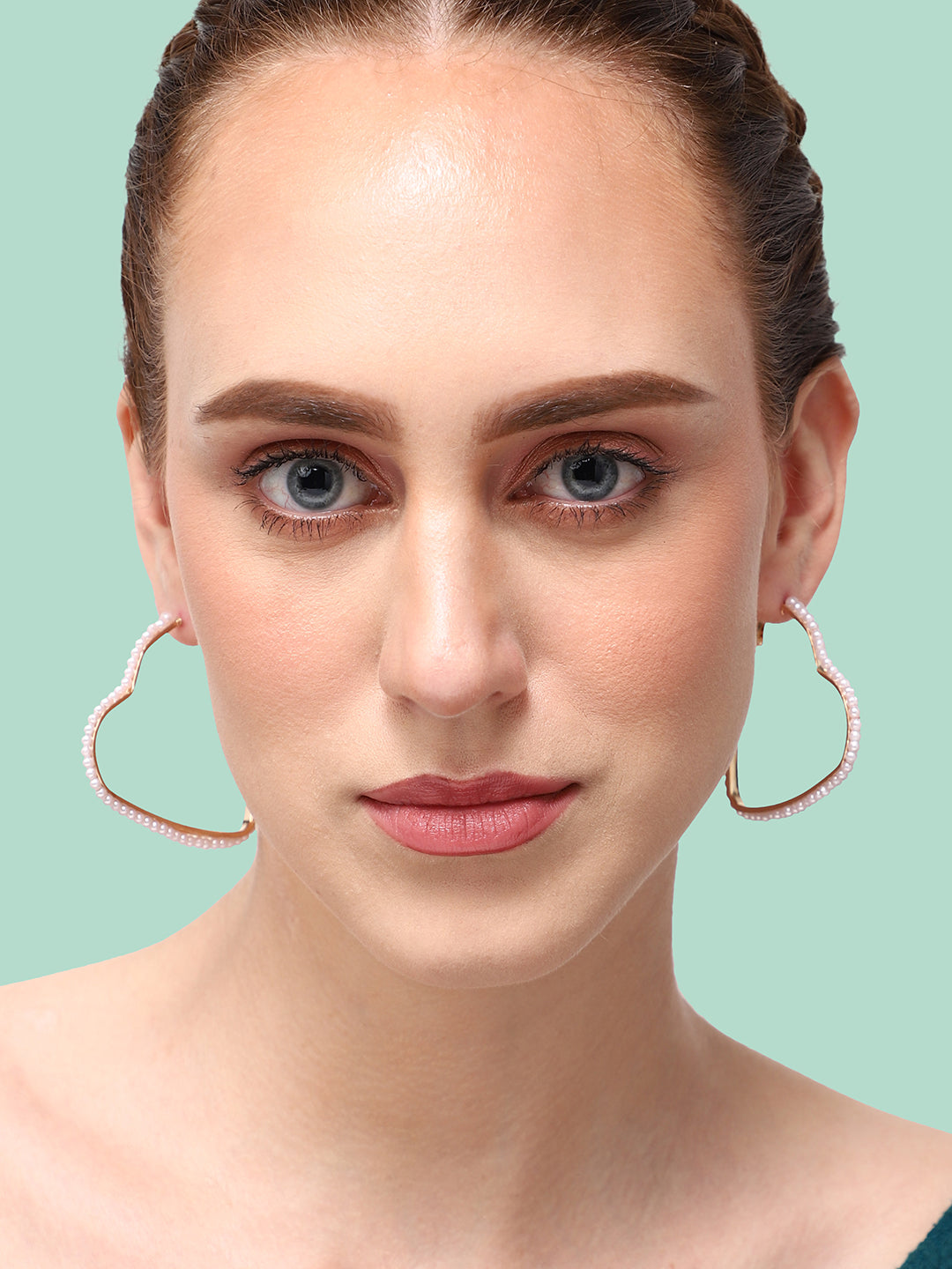 GOLD PLATED PARTY DESIGNER STONE HOOP EARRING FOR WOMEN