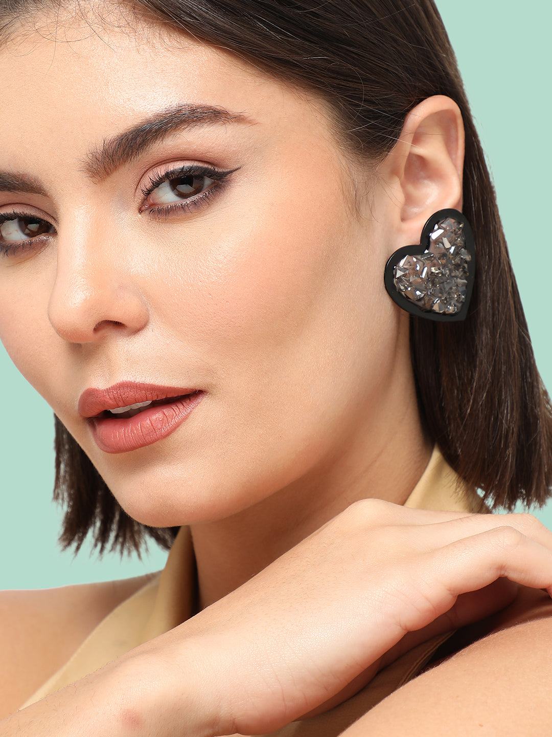 GOLD PLATED PARTY DESIGNER STONE STUD FOR WOMEN