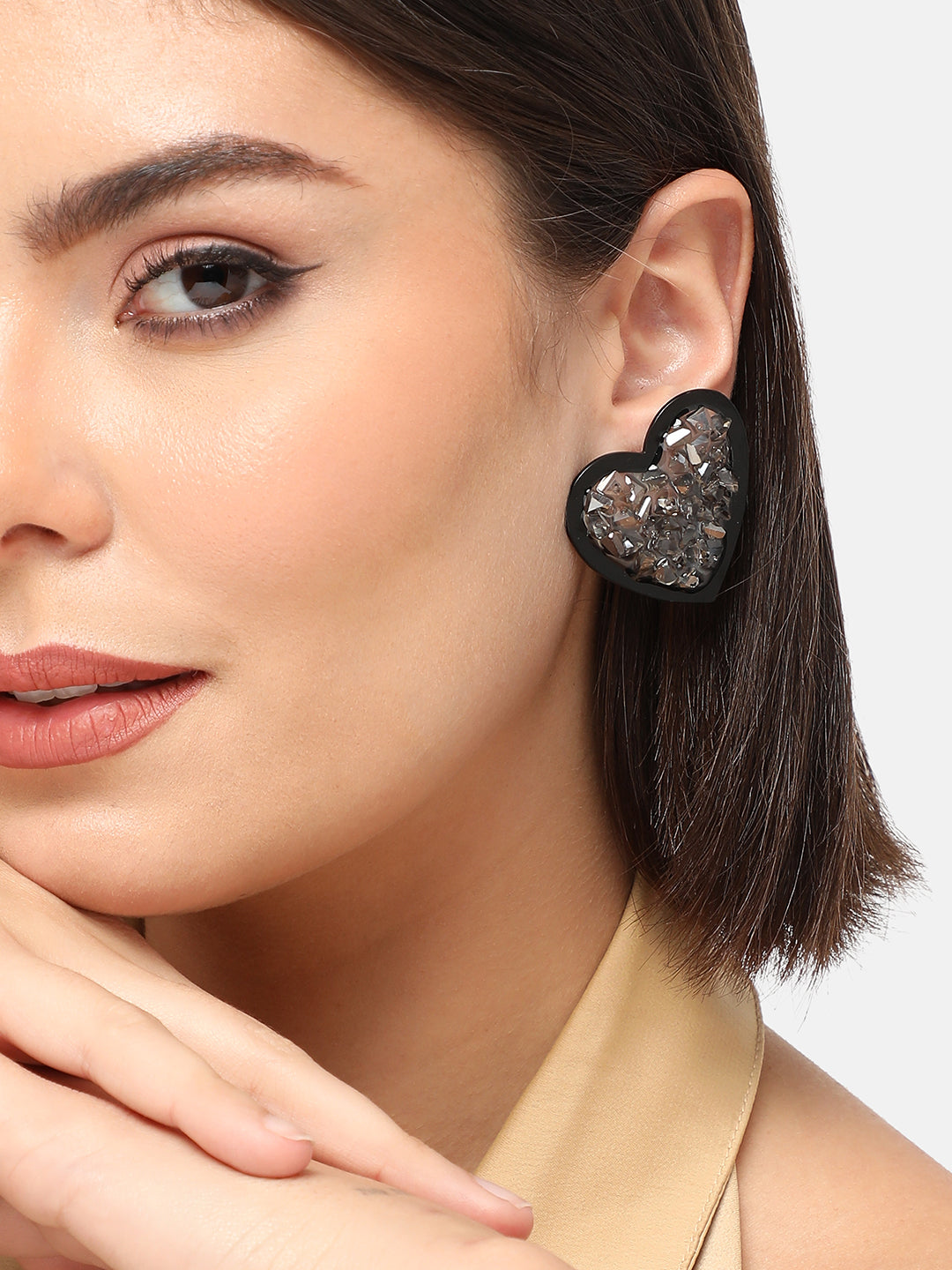 GOLD PLATED PARTY DESIGNER STONE STUD FOR WOMEN