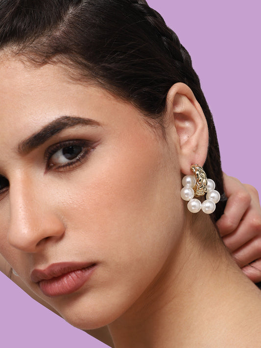 GOLD PLATED PARTY PEARLS DROP EARRING FOR WOMEN