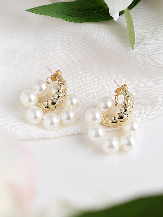 GOLD PLATED PARTY PEARLS DROP EARRING FOR WOMEN