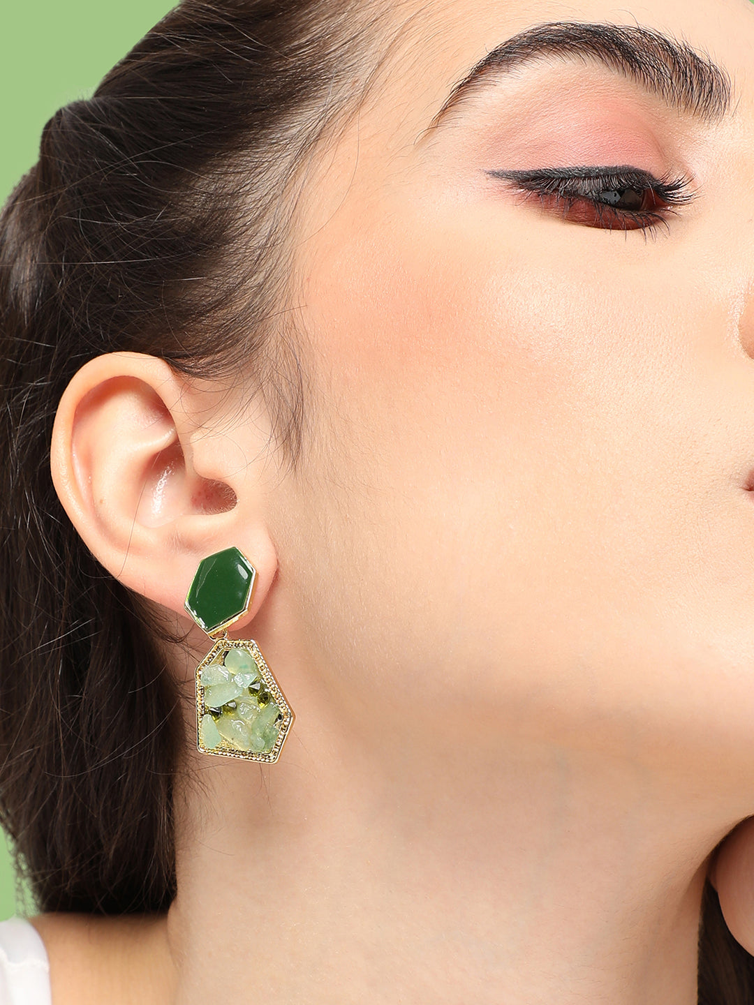 GOLD PLATED PARTY DESIGNER STONE DROP EARRING FOR WOMEN