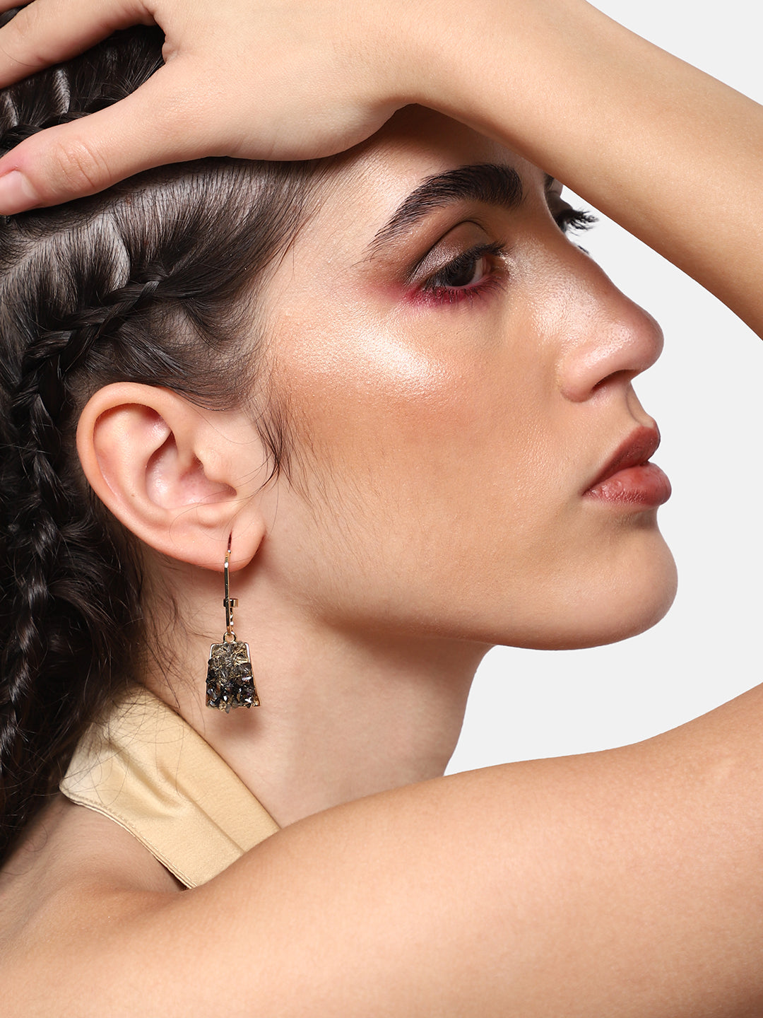 GOLD PLATED PARTY DESIGNER STONE DROP EARRING FOR WOMEN